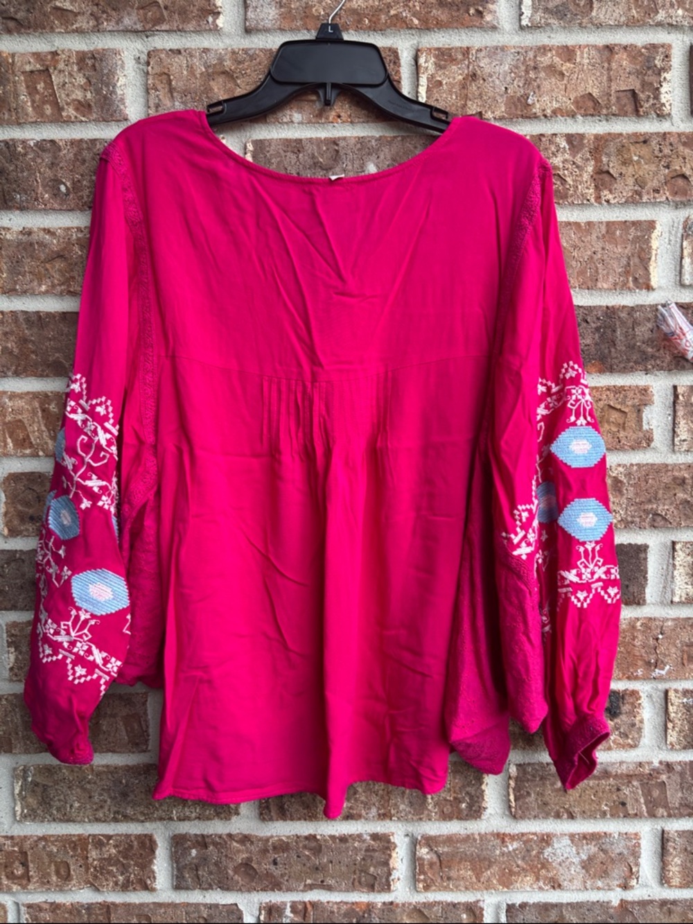 Easel Embroidered Boho Peasant Top - Pink - Picture 7 of 8